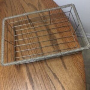 Vintage French Wire Rectangle Country Silver Metal Basket